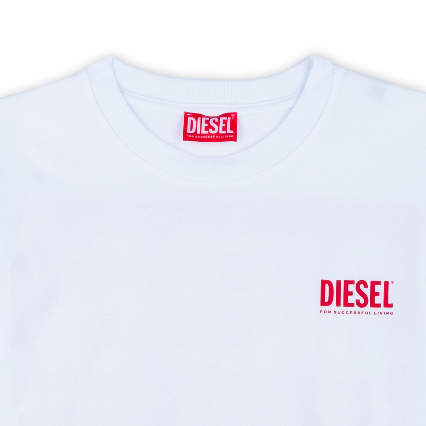 T-Shirt Homem Diesel Branca Manga Comprida Minimalista com Logo no Peito