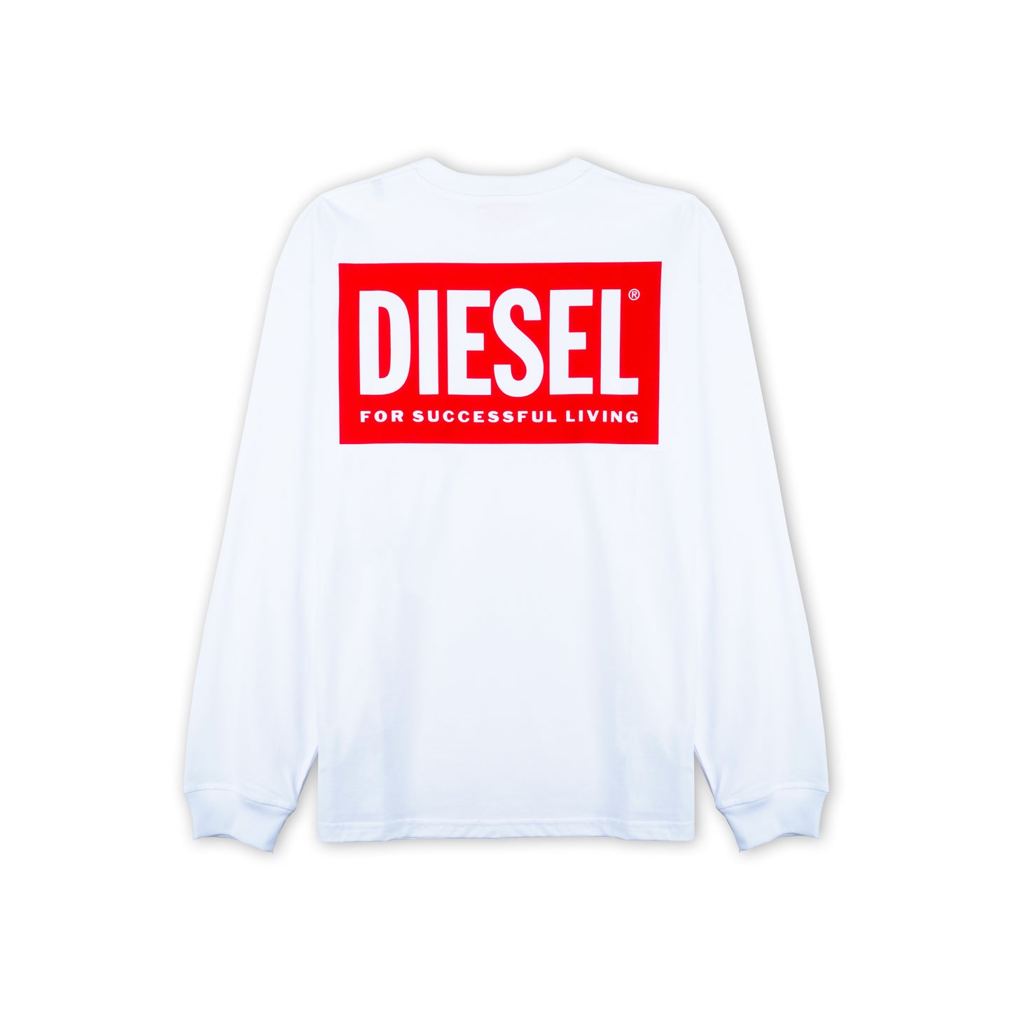T-Shirt Homem Diesel Branca Manga Comprida Minimalista com Logo no Peito