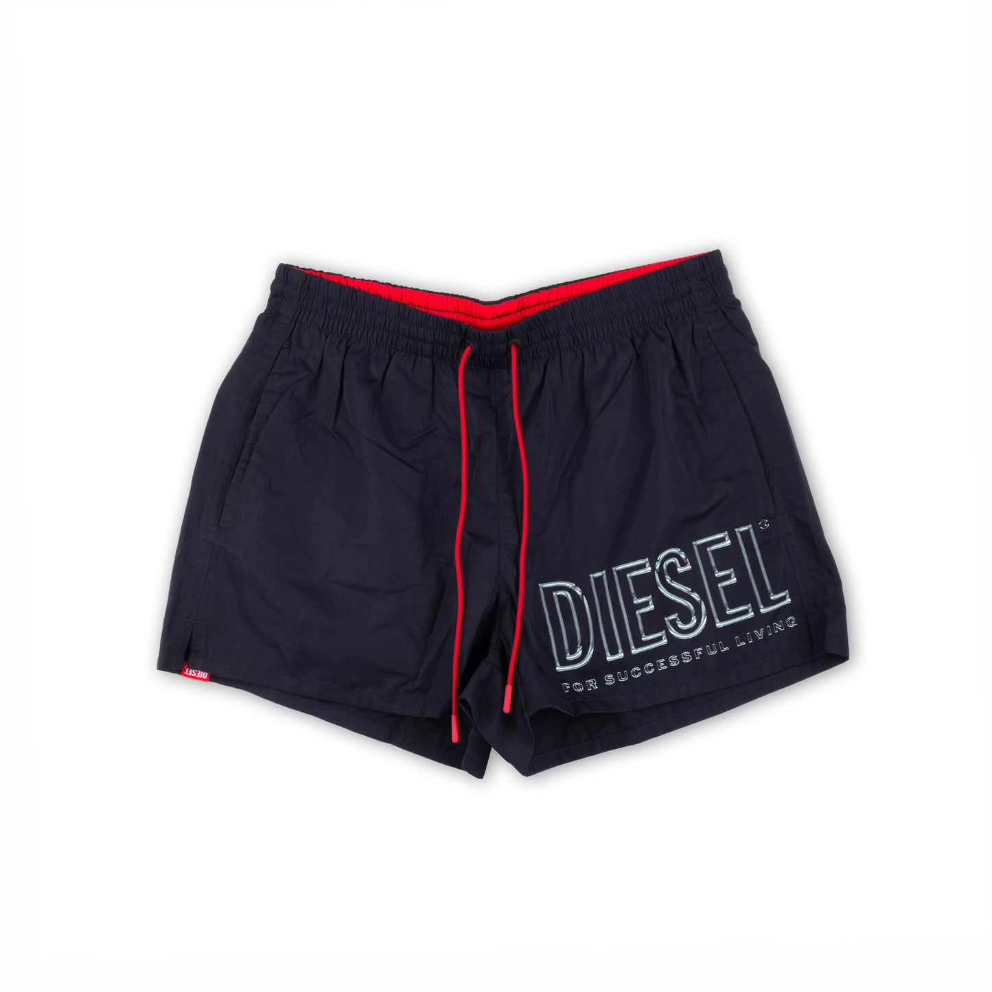 Calções de Banho Homem Diesel Pretos com Logo Lateral e Cordão Vermelho