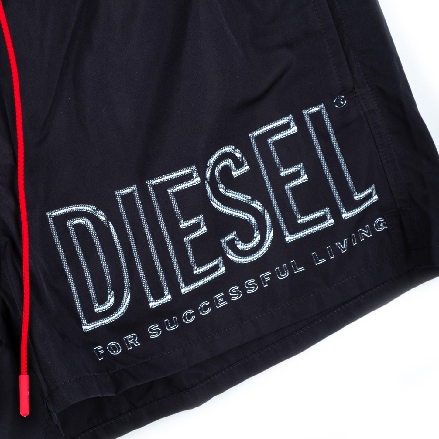 Calções de Banho Homem Diesel Pretos com Logo Lateral e Cordão Vermelho