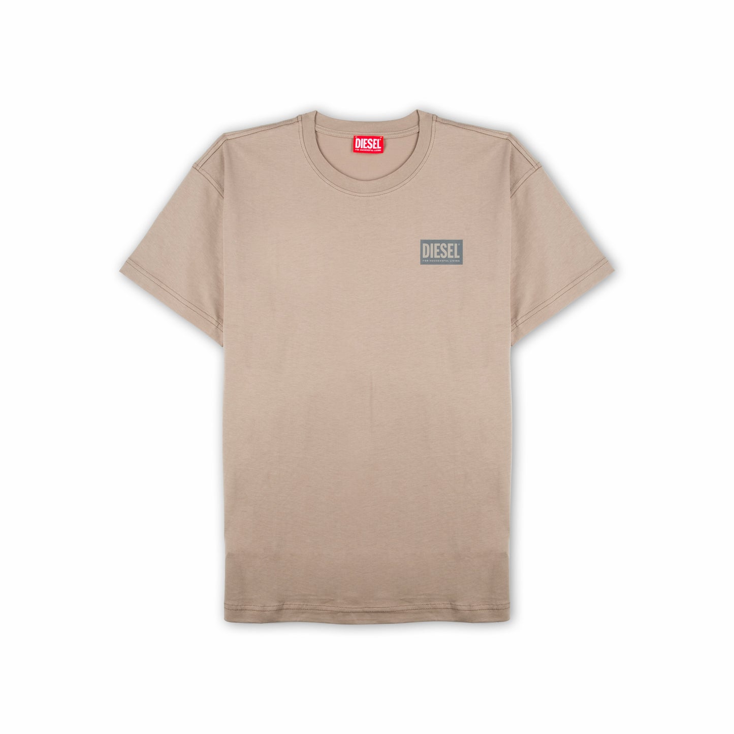 T-Shirt Homem Diesel Bege Minimalista com Logo Frontal Discreto