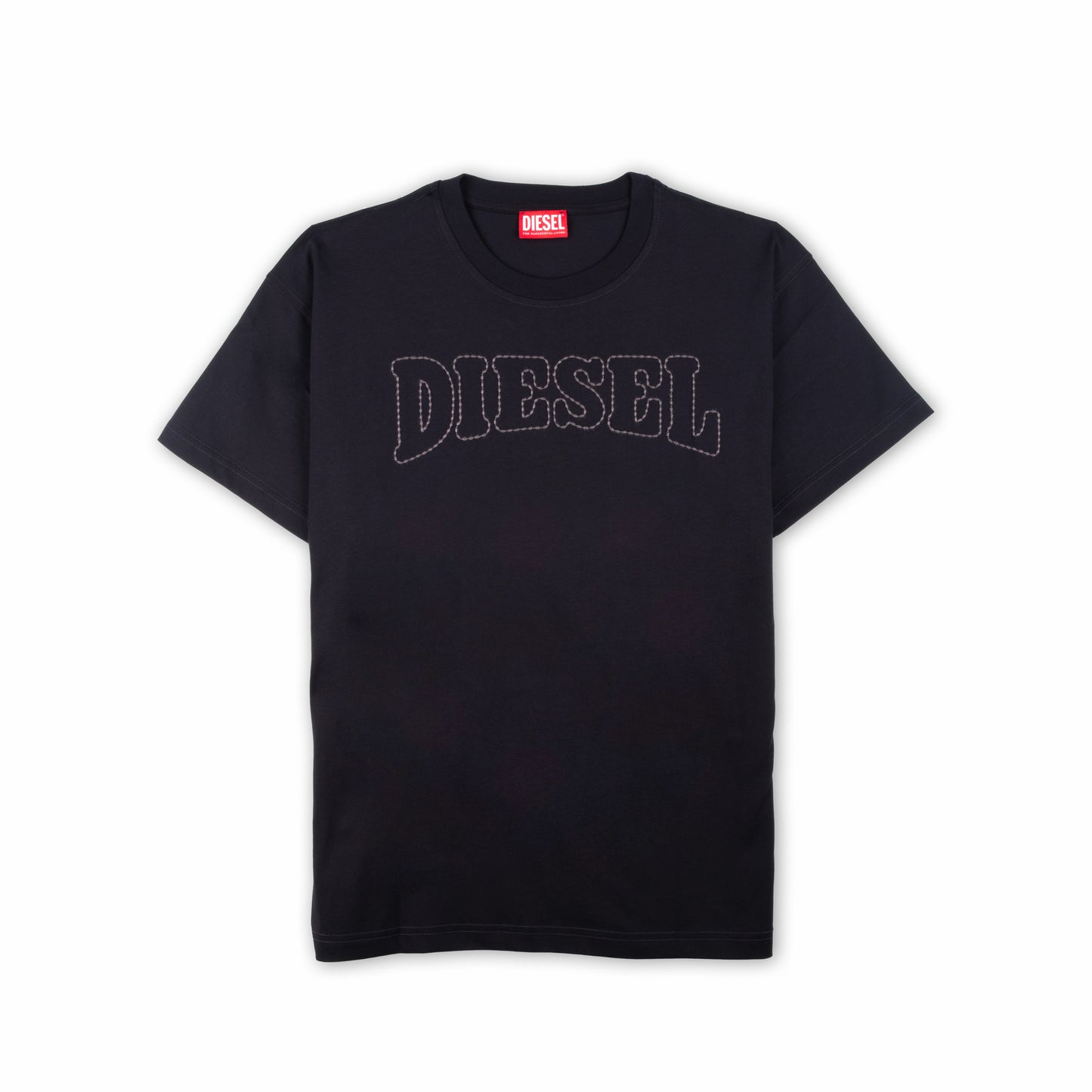 T-Shirt Homem Diesel Preta com Logo Frontal em Relevo