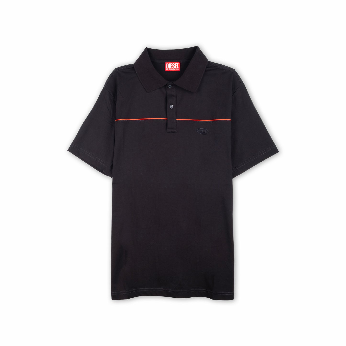 Polo Homem Diesel Preto com Detalhe Linha Vermelha