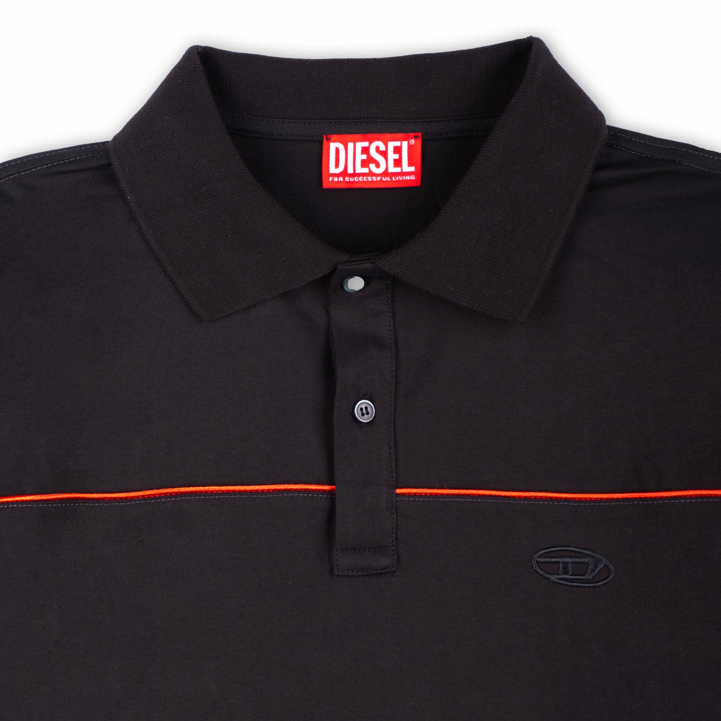 Polo Homem Diesel Preto com Detalhe Linha Vermelha