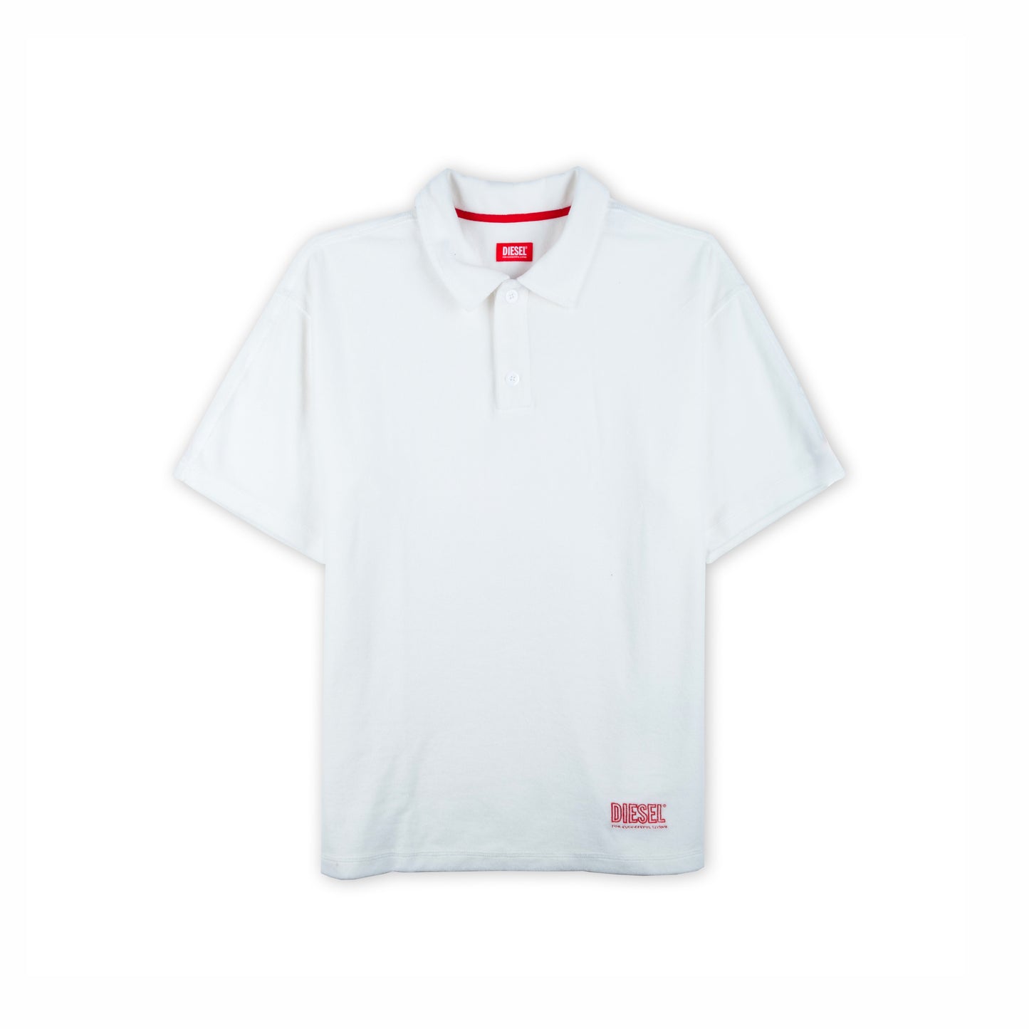 Polo Homem Diesel Branco com Logo Vermelho Minimalista