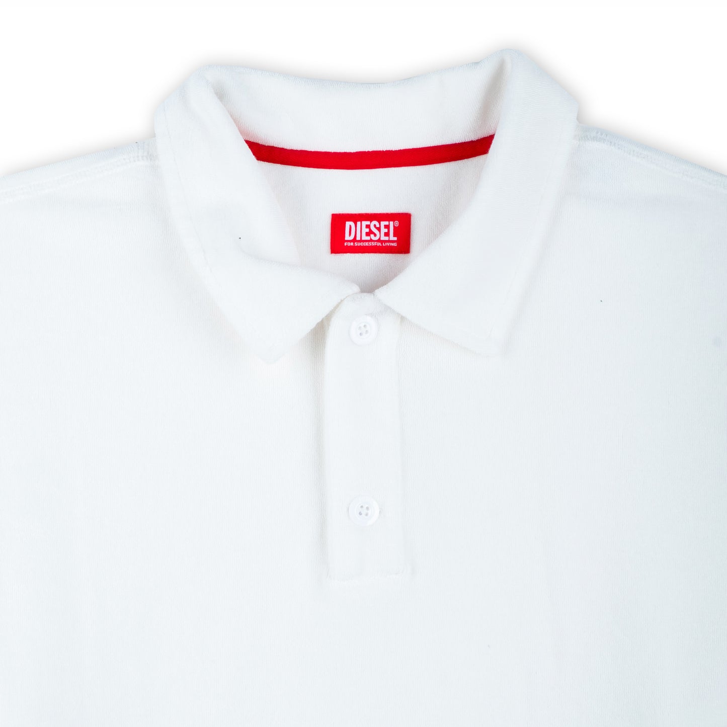 Polo Homem Diesel Branco com Logo Vermelho Minimalista