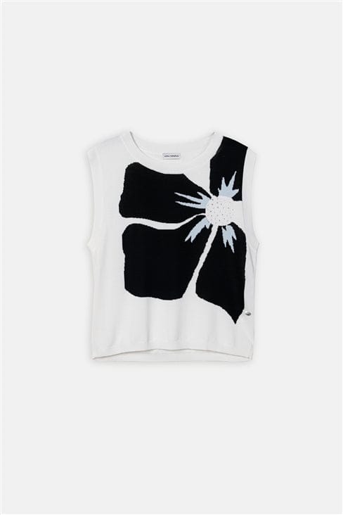 Camisola  Ana Sousa Preto e Branco com Estampa Floral