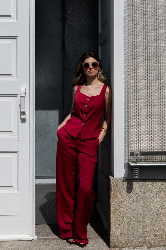 Calças Vermelhas de Mulher ANA SOUSA com Corte Largo