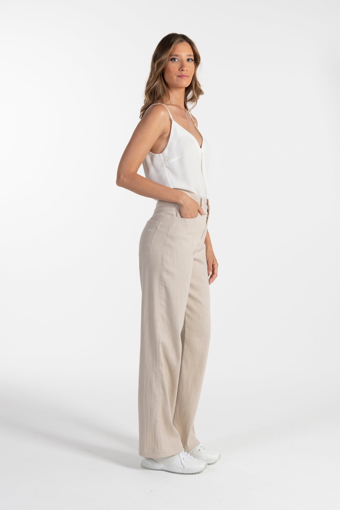 Calças s Ana Sousa Bege Cintura Alta