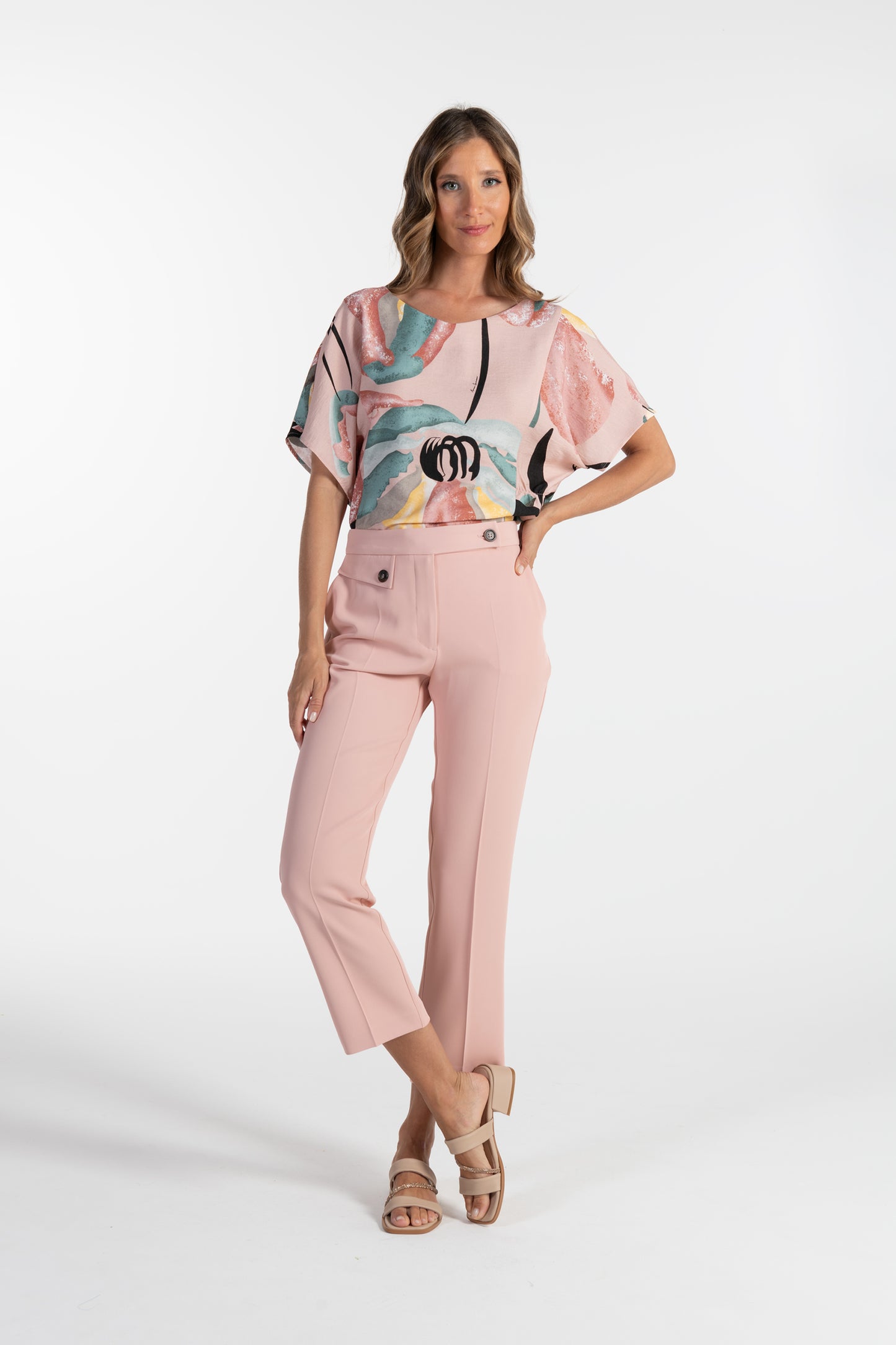 Calças Rosa Claro de Mulher ANA SOUSA com Corte Reto