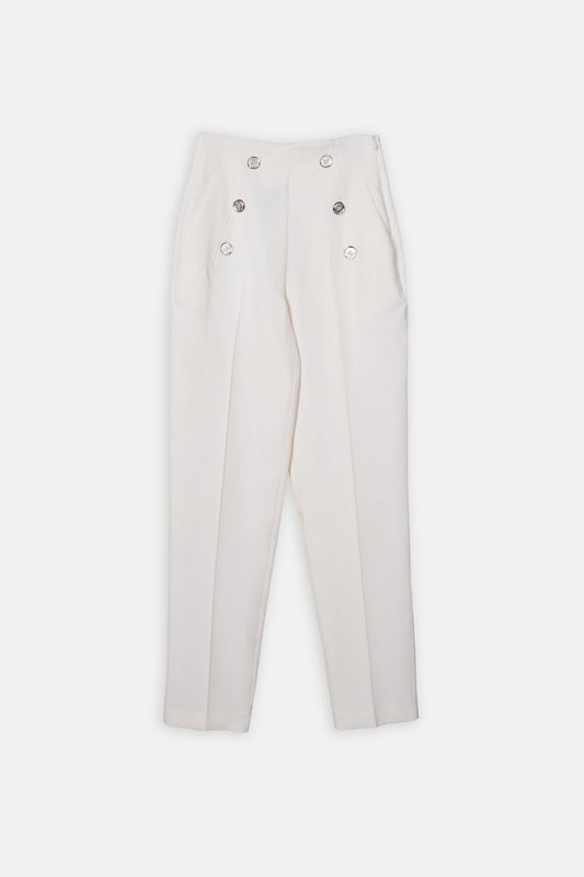 Calças Texturadas Brancas de Mulher ANA SOUSA com Botões Decorativos