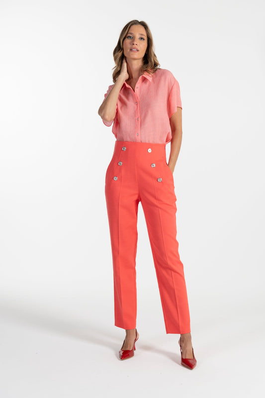 Calças Coral de Mulher ANA SOUSA com Botões Decorativos