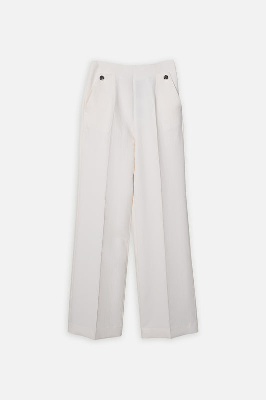Calças Texturadas Brancas de Mulher ANA SOUSA com Corte Reto