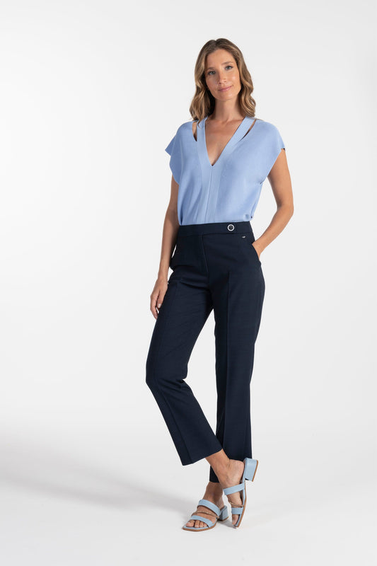 Calças s Ana Sousa Azul-Marinho com Detalhe Elegante