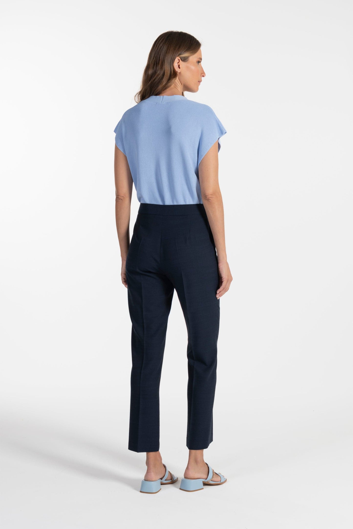 Calças s Ana Sousa Azul-Marinho com Detalhe Elegante