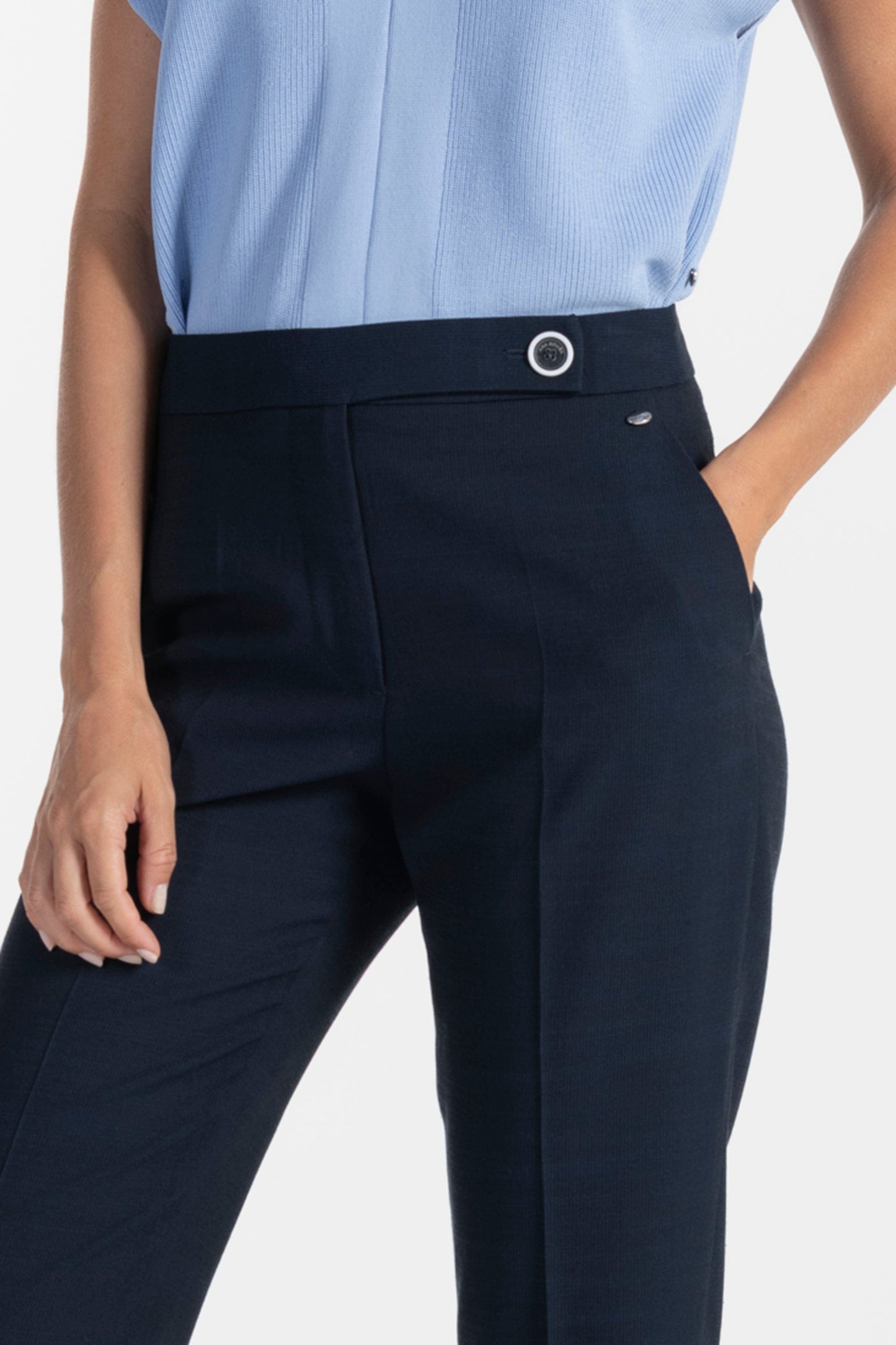 Calças s Ana Sousa Azul-Marinho com Detalhe Elegante