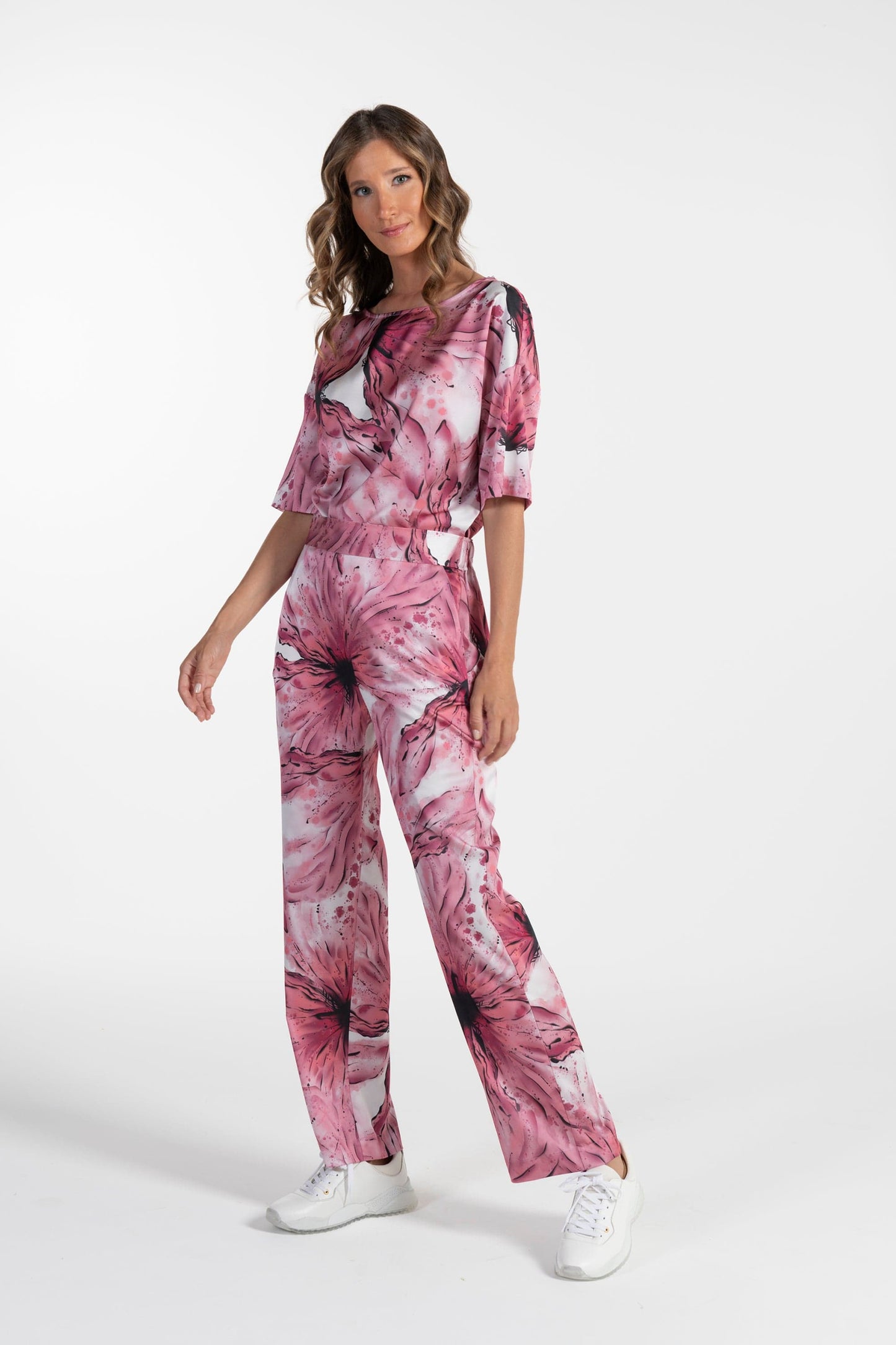 Calças s Ana Sousa Rosa Florais Elegantes