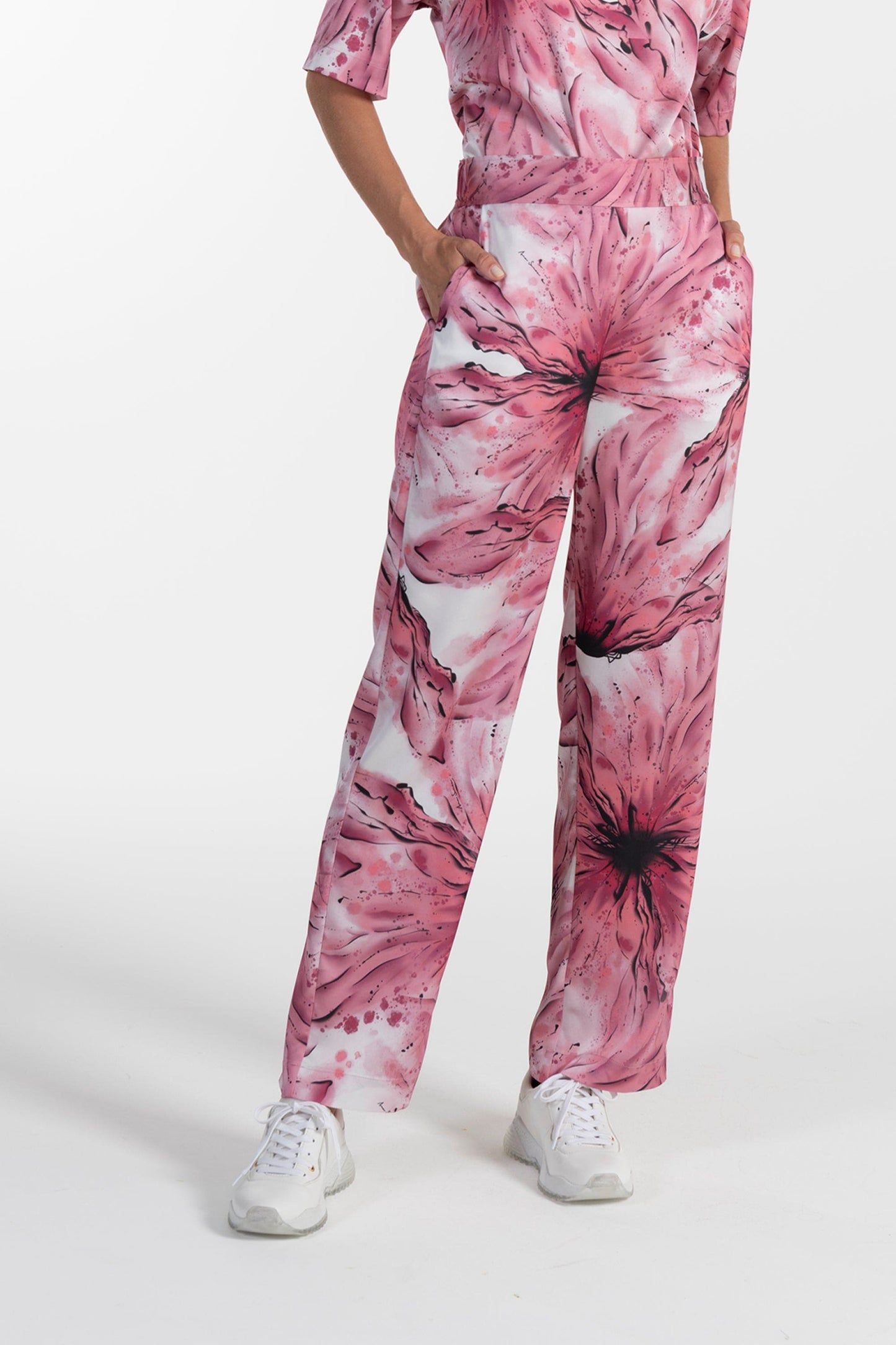 Calças s Ana Sousa Rosa Florais Elegantes