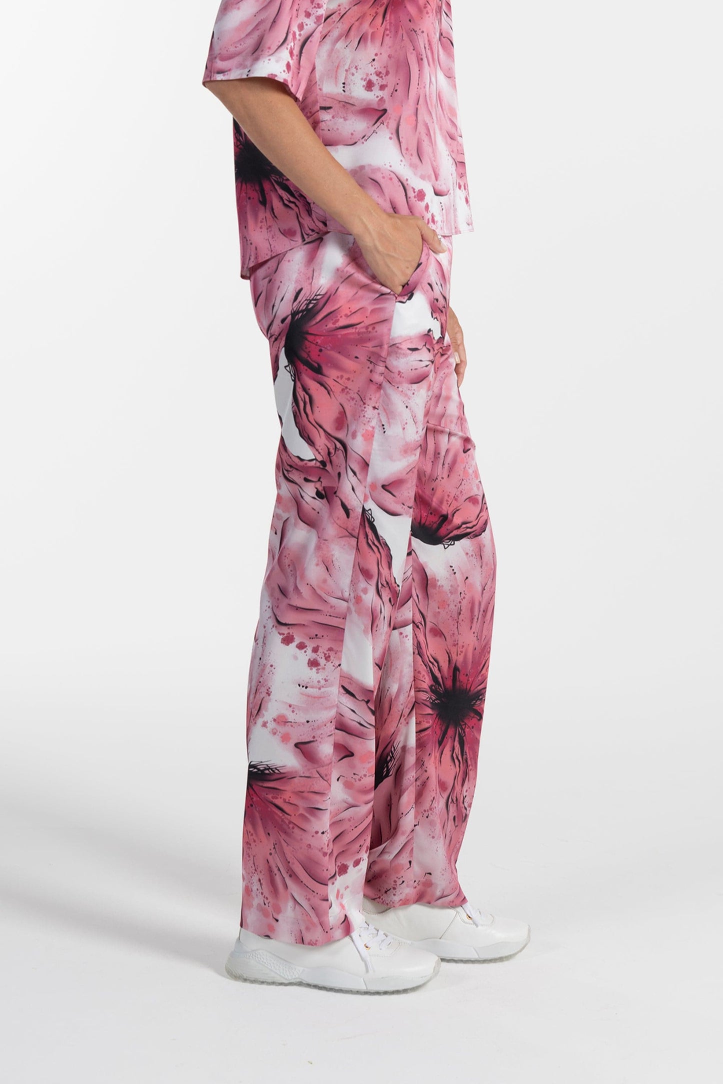 Calças s Ana Sousa Rosa Florais Elegantes