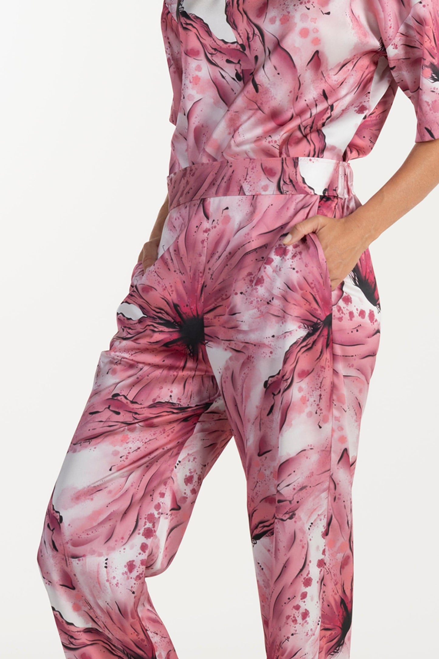 Calças s Ana Sousa Rosa Florais Elegantes