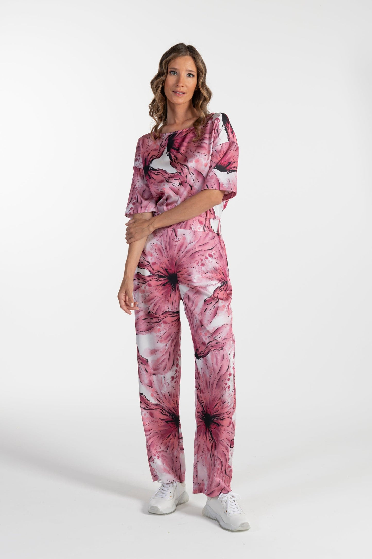 Calças s Ana Sousa Rosa Florais Elegantes