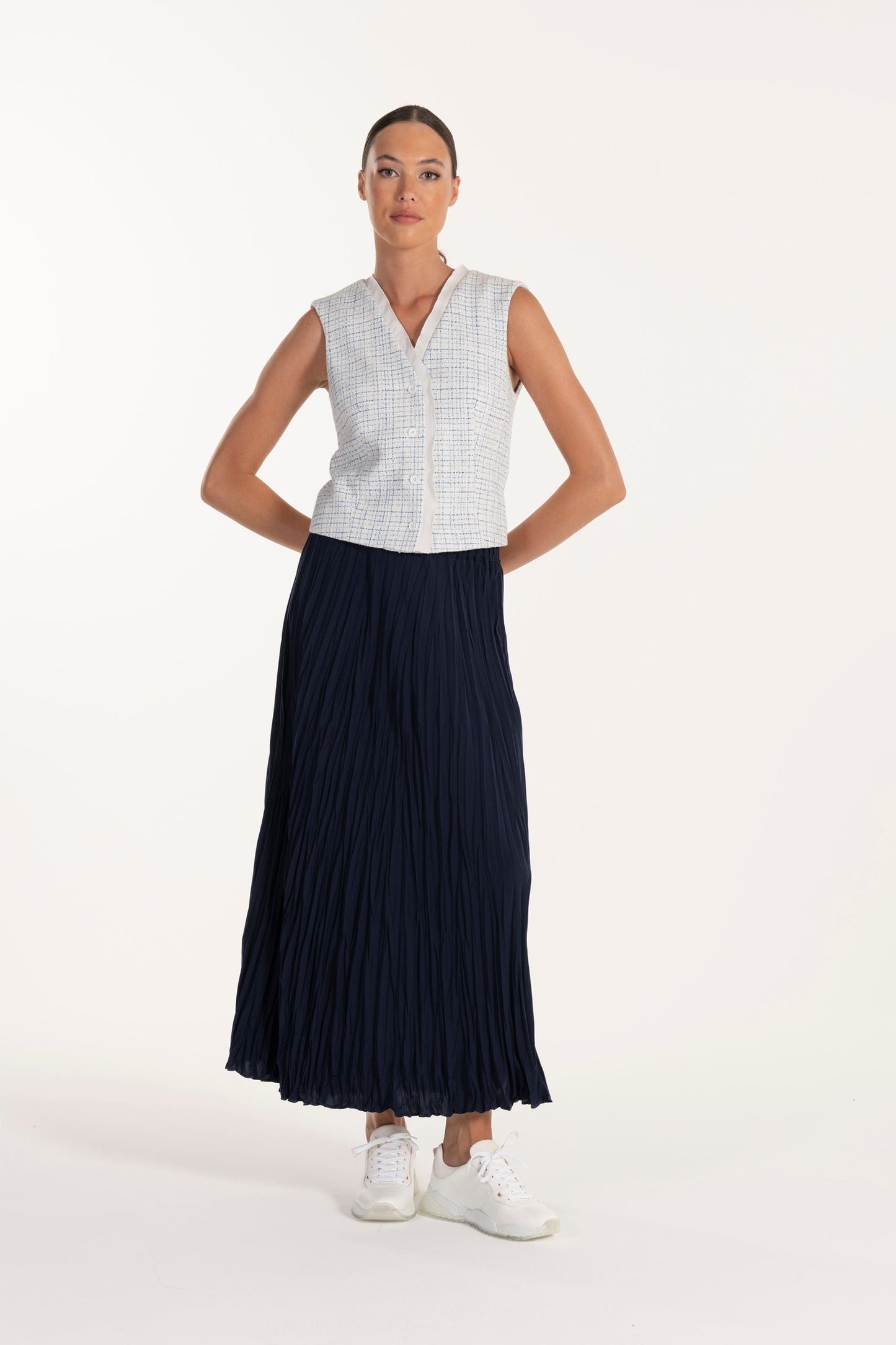 Saia Plissada Azul-Marinho de Mulher ANA SOUSA