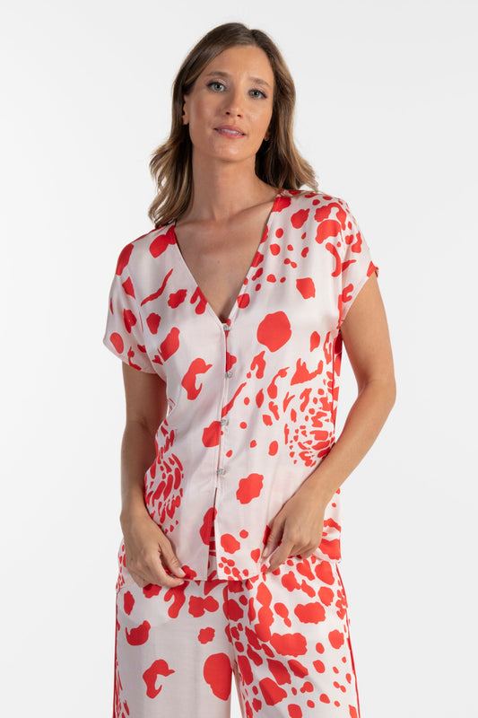 Blusa Estampada Vermelha e Branca de Mulher ANA SOUSA