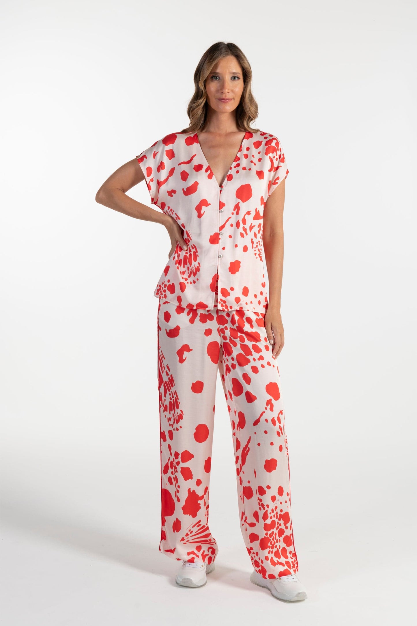 Blusa Estampada Vermelha e Branca de Mulher ANA SOUSA