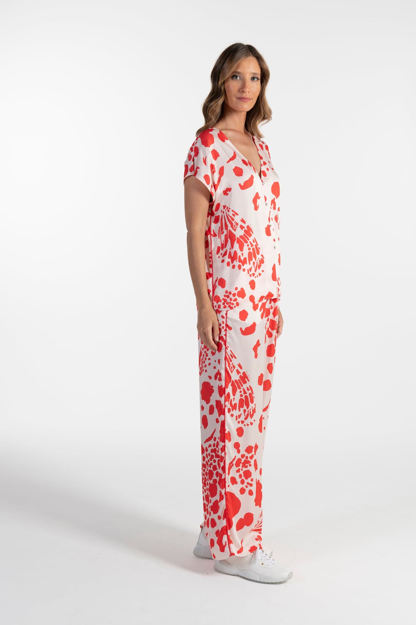 Blusa Estampada Vermelha e Branca de Mulher ANA SOUSA