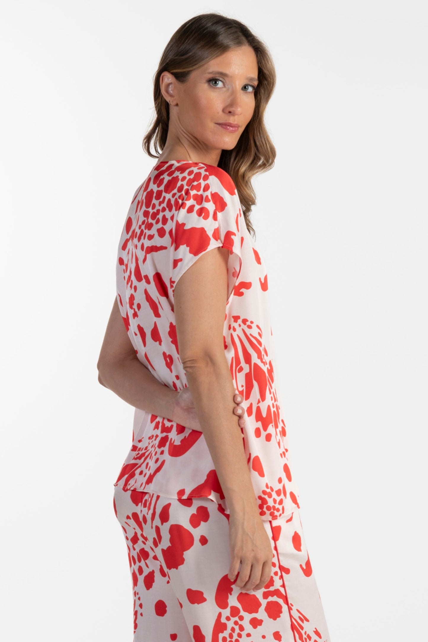 Blusa Estampada Vermelha e Branca de Mulher ANA SOUSA