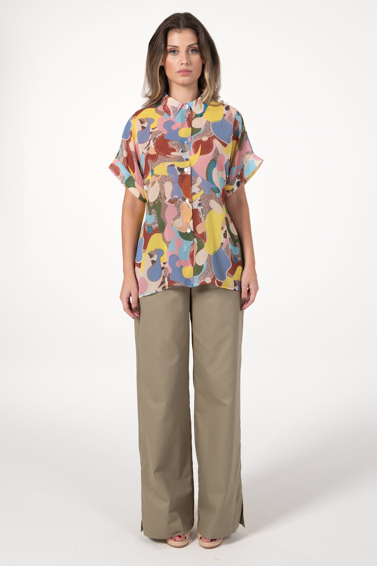 Blusa Mulher ANA SOUSA Multicolor com Estampado Abstrato e Cinto