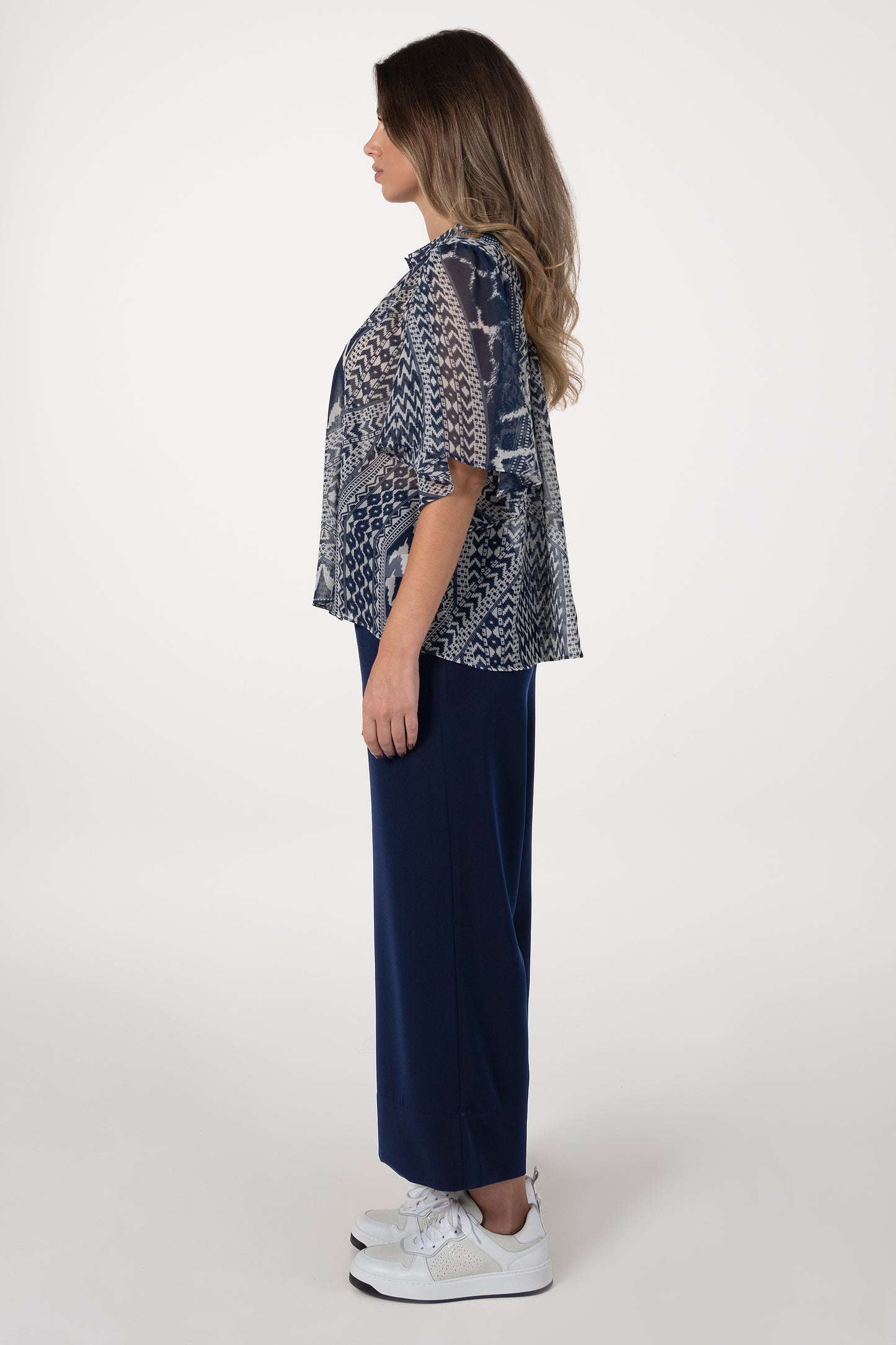 Blusa Mulher ANA SOUSA Azul-Marinho Estampada com Manga Curta e Corte Fluido