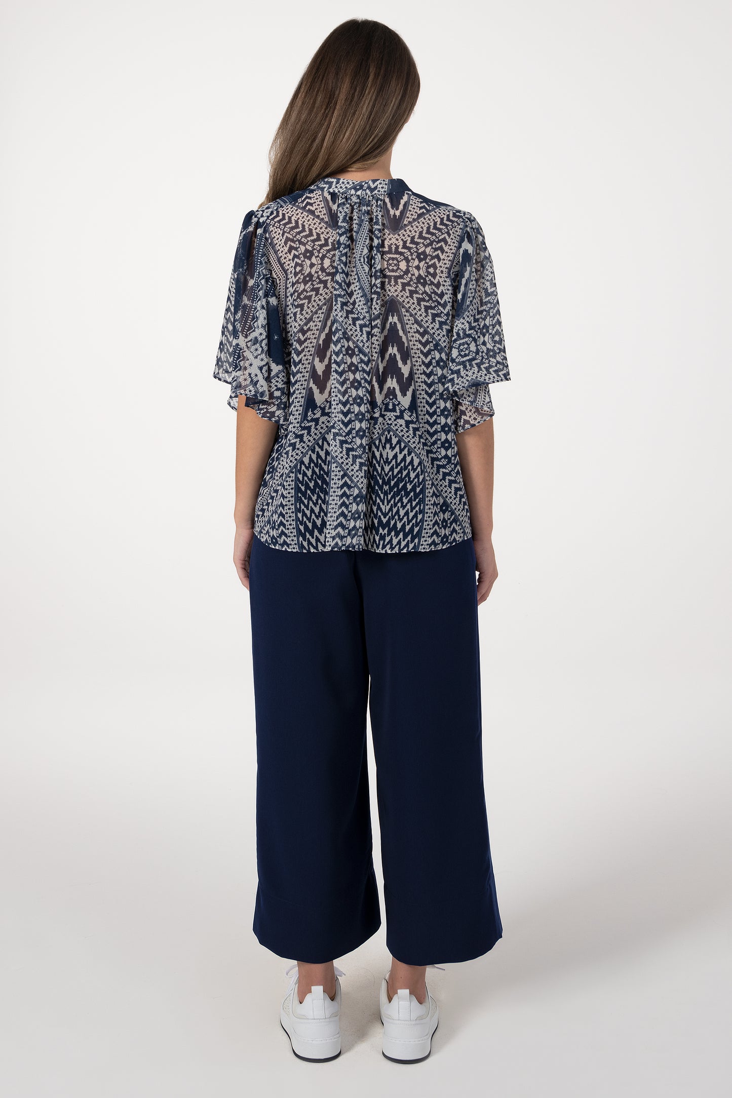 Blusa Mulher ANA SOUSA Azul-Marinho Estampada com Manga Curta e Corte Fluido