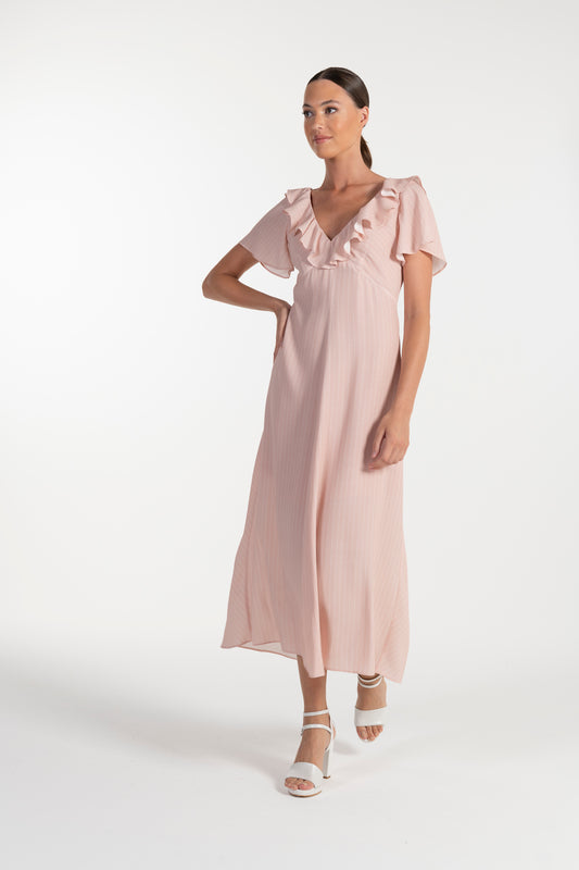 Vestido Rosa Claro de Mulher ANA SOUSA com Decote em V e Mangas Curvas