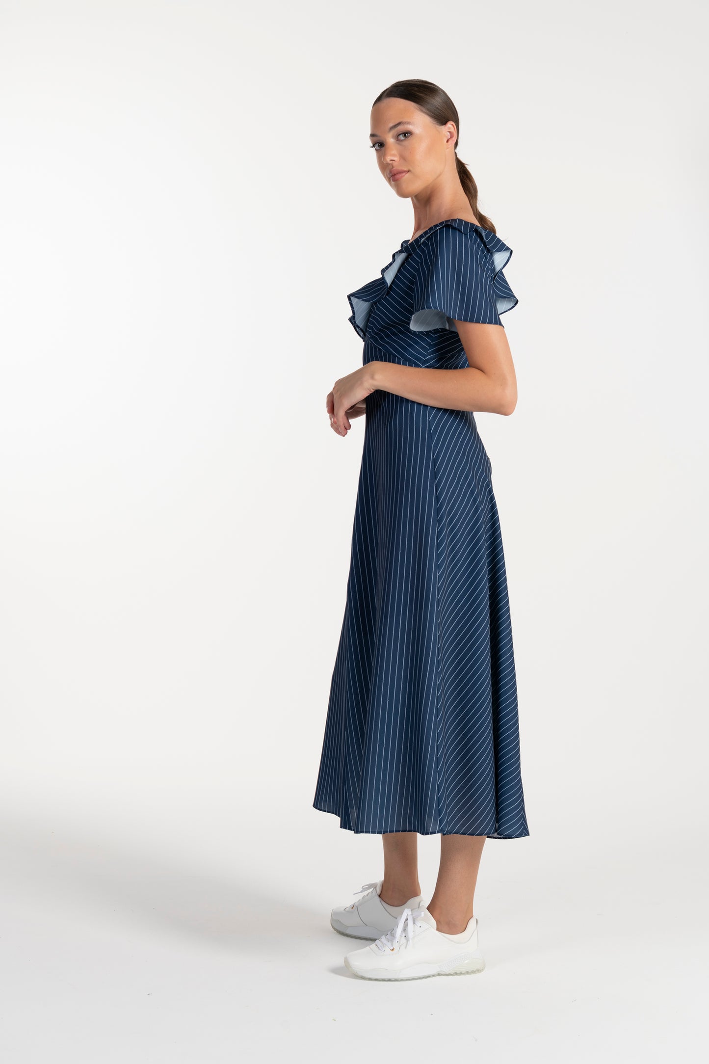 Vestido Azul de Mulher ANA SOUSA com Decote em V e Mangas Curvas