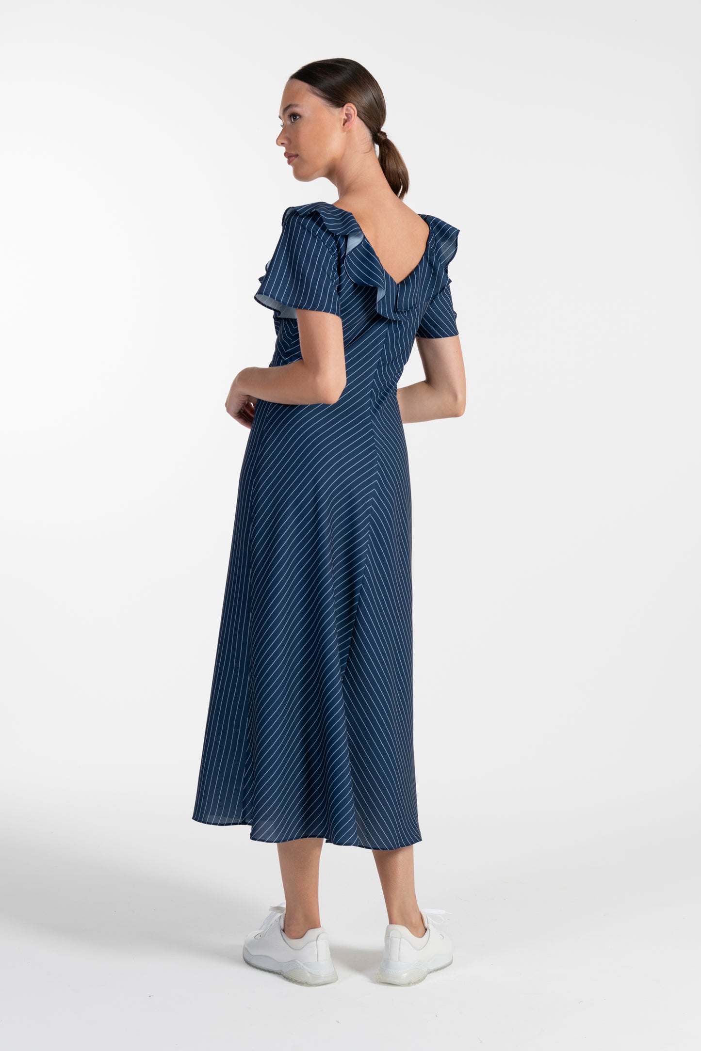 Vestido Azul de Mulher ANA SOUSA com Decote em V e Mangas Curvas