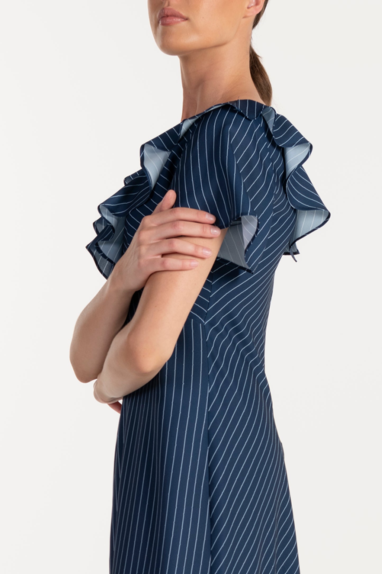 Vestido Azul de Mulher ANA SOUSA com Decote em V e Mangas Curvas