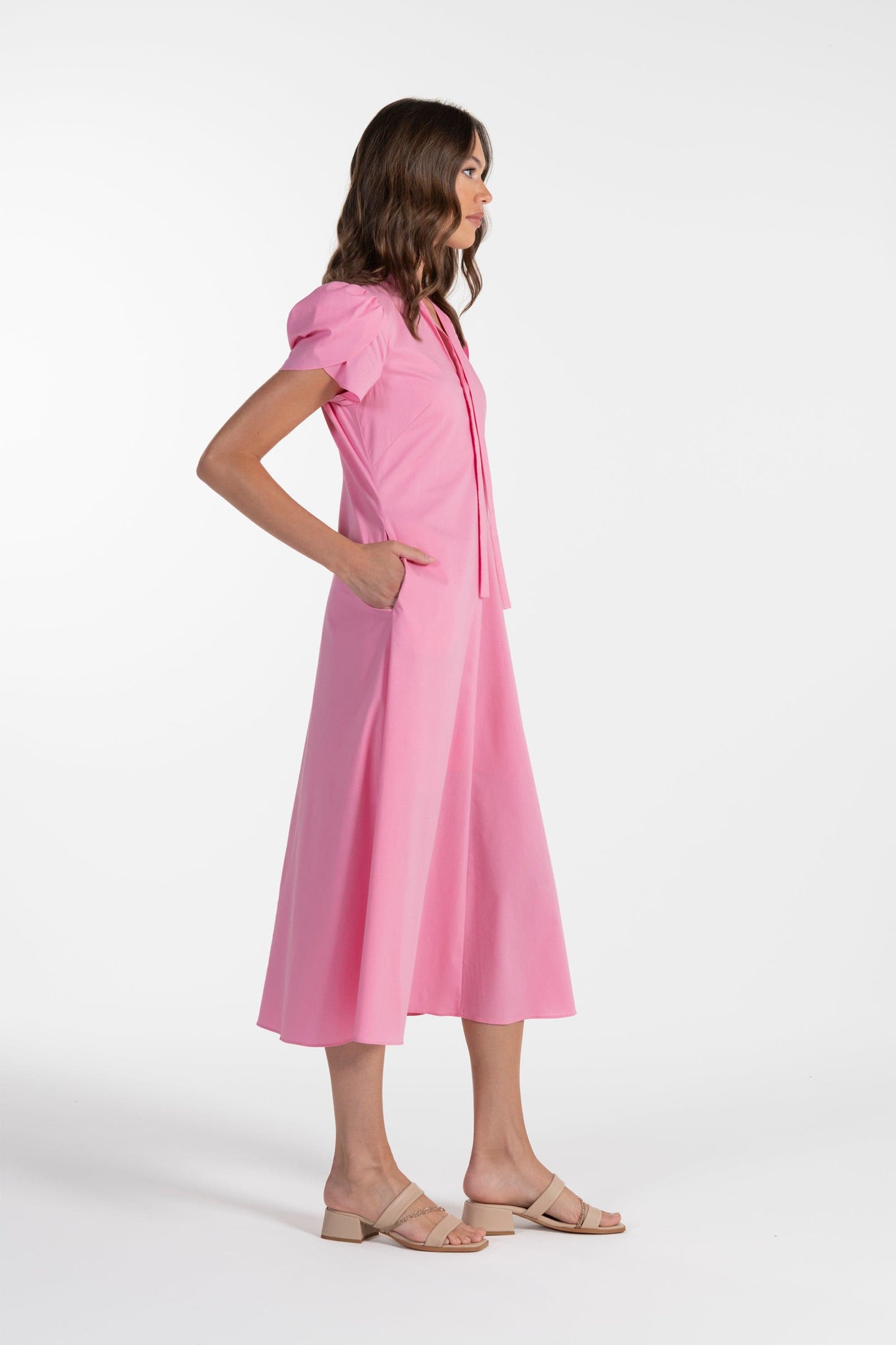 Vestido Rosa de Mulher ANA SOUSA com Mangas Curvas