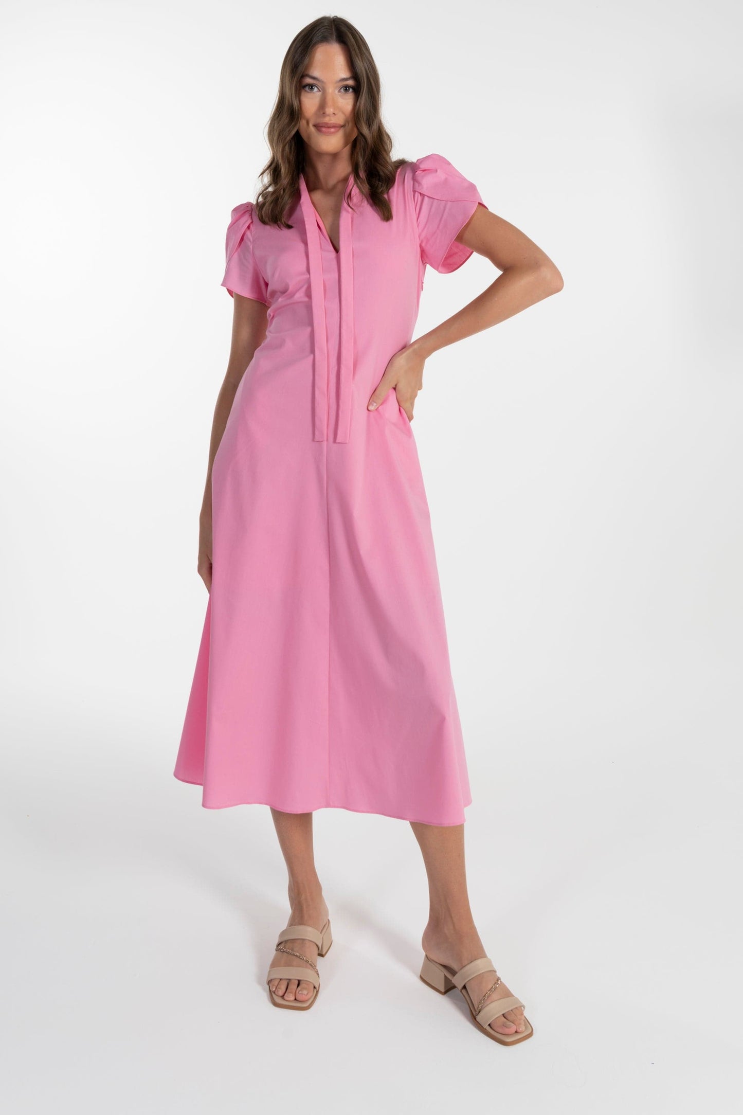 Vestido Rosa de Mulher ANA SOUSA com Mangas Curvas