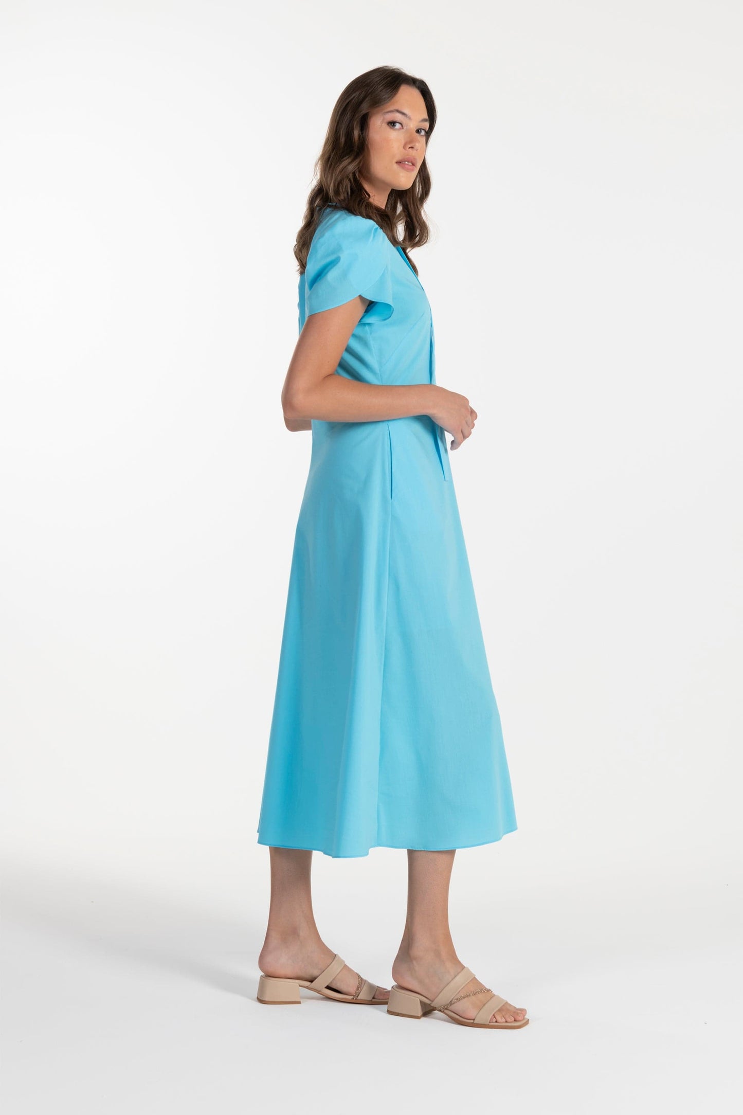 Vestido Azul Claro de Mulher ANA SOUSA com Mangas Curvas