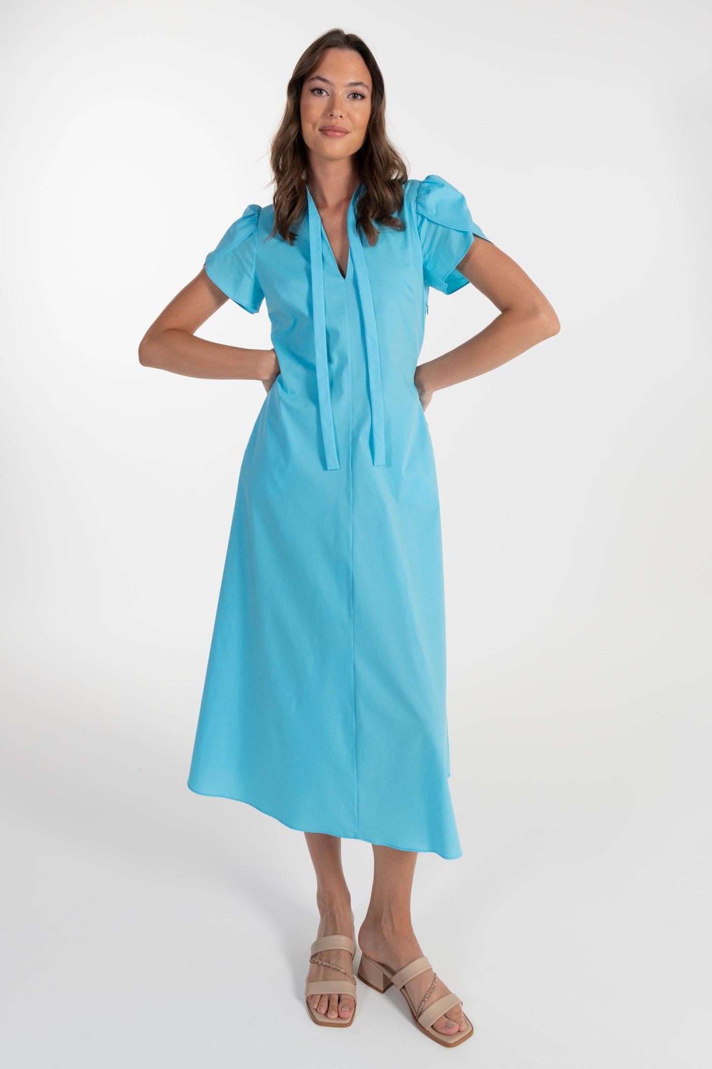 Vestido Azul Claro de Mulher ANA SOUSA com Mangas Curvas