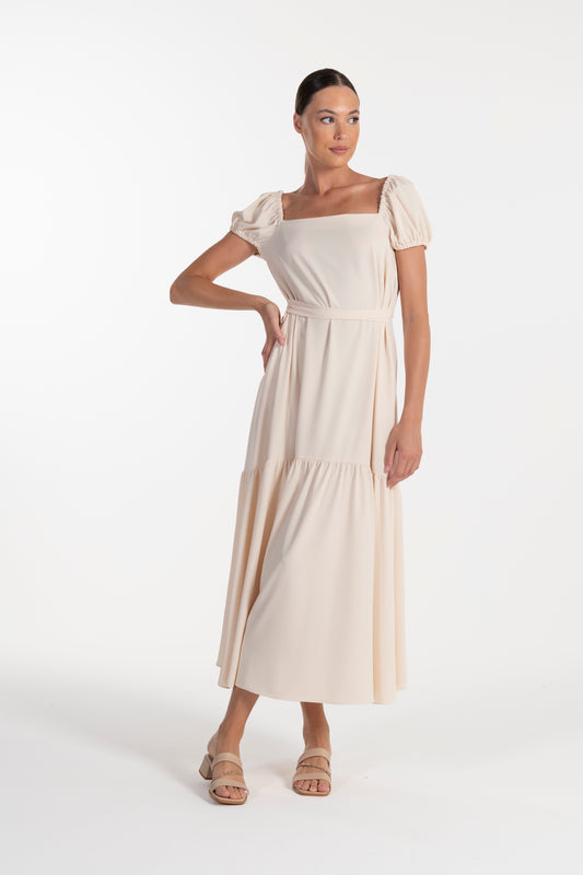 Vestido Bege de Mulher ANA SOUSA com Mangas Curvas