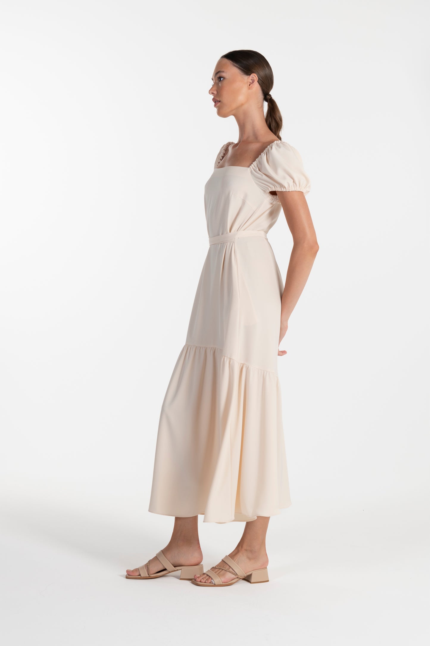 Vestido Bege de Mulher ANA SOUSA com Mangas Curvas