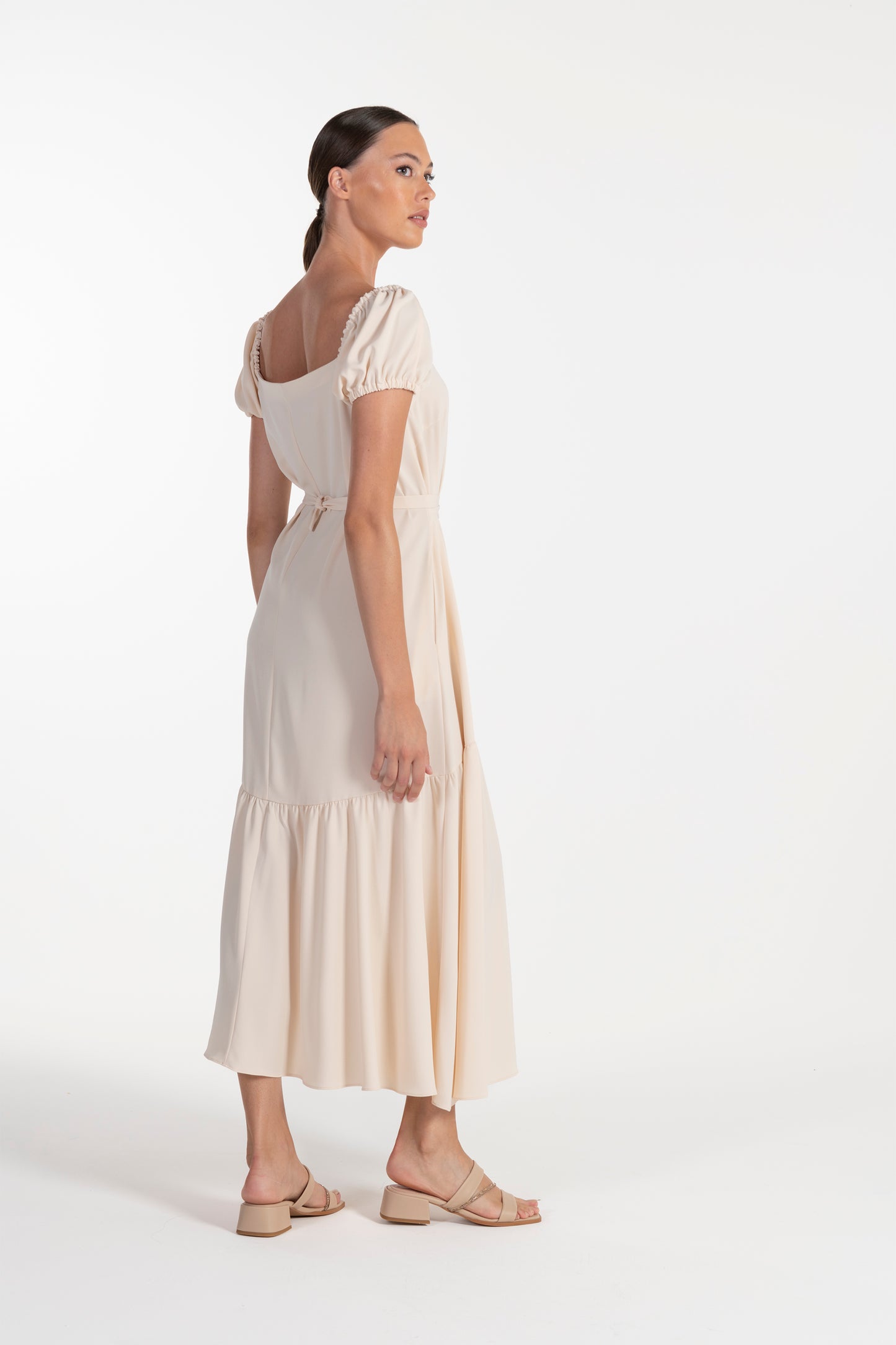 Vestido Bege de Mulher ANA SOUSA com Mangas Curvas