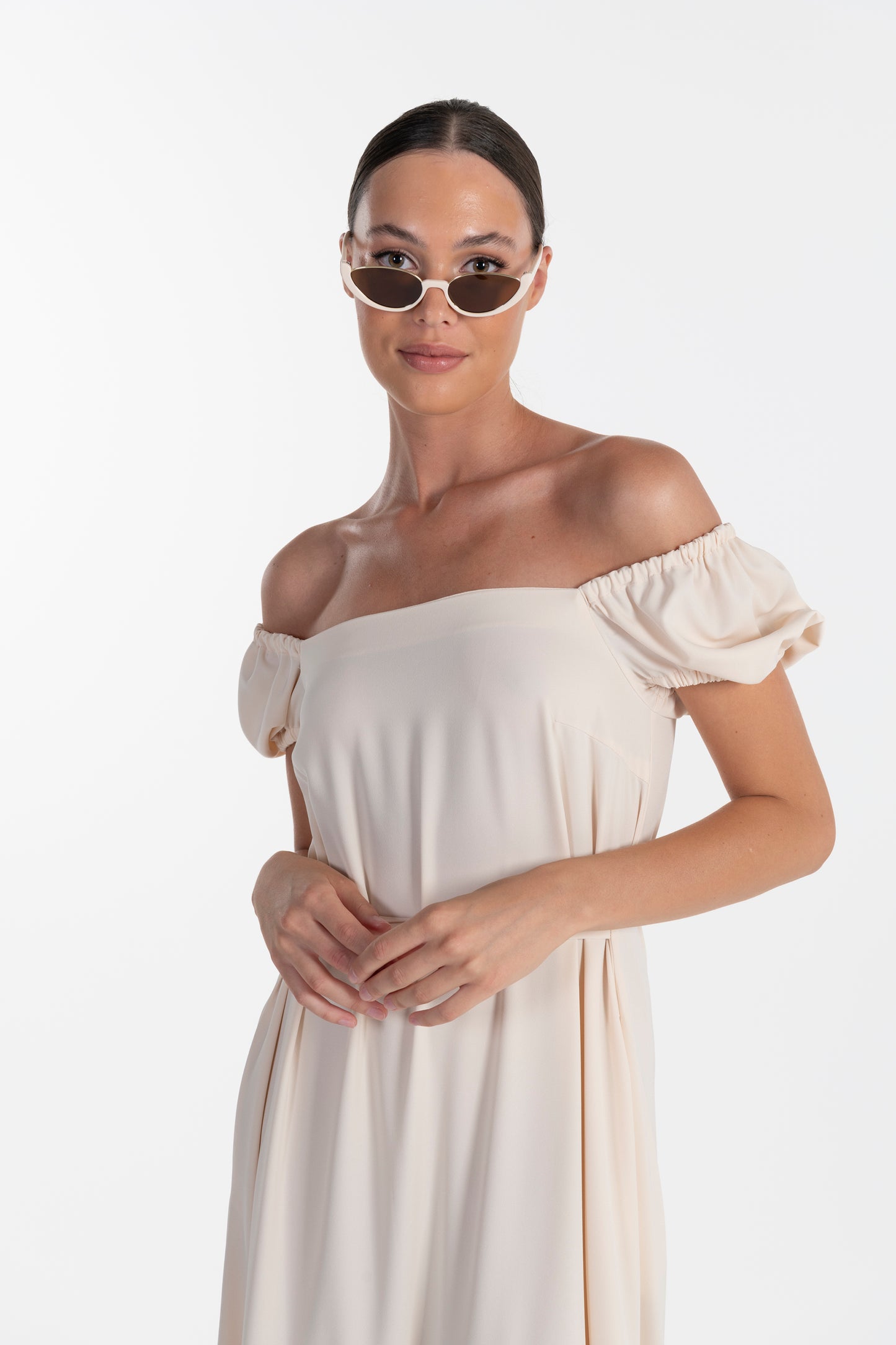 Vestido Bege de Mulher ANA SOUSA com Mangas Curvas