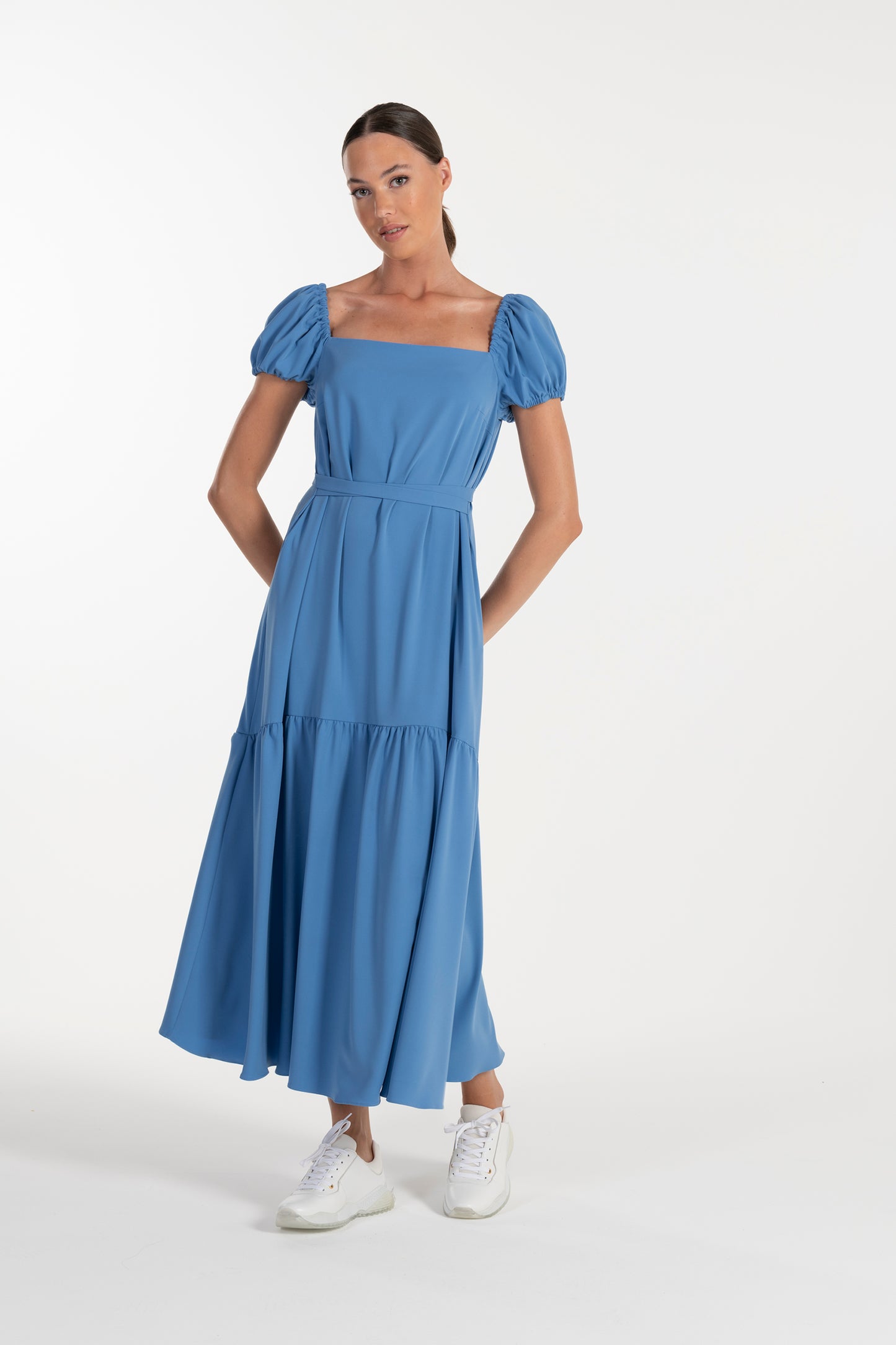 Vestido Azul de Mulher ANA SOUSA com Mangas Curvas