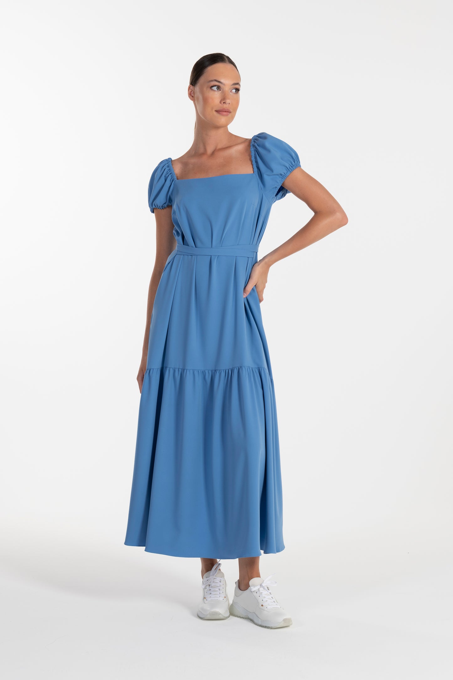 Vestido Azul de Mulher ANA SOUSA com Mangas Curvas