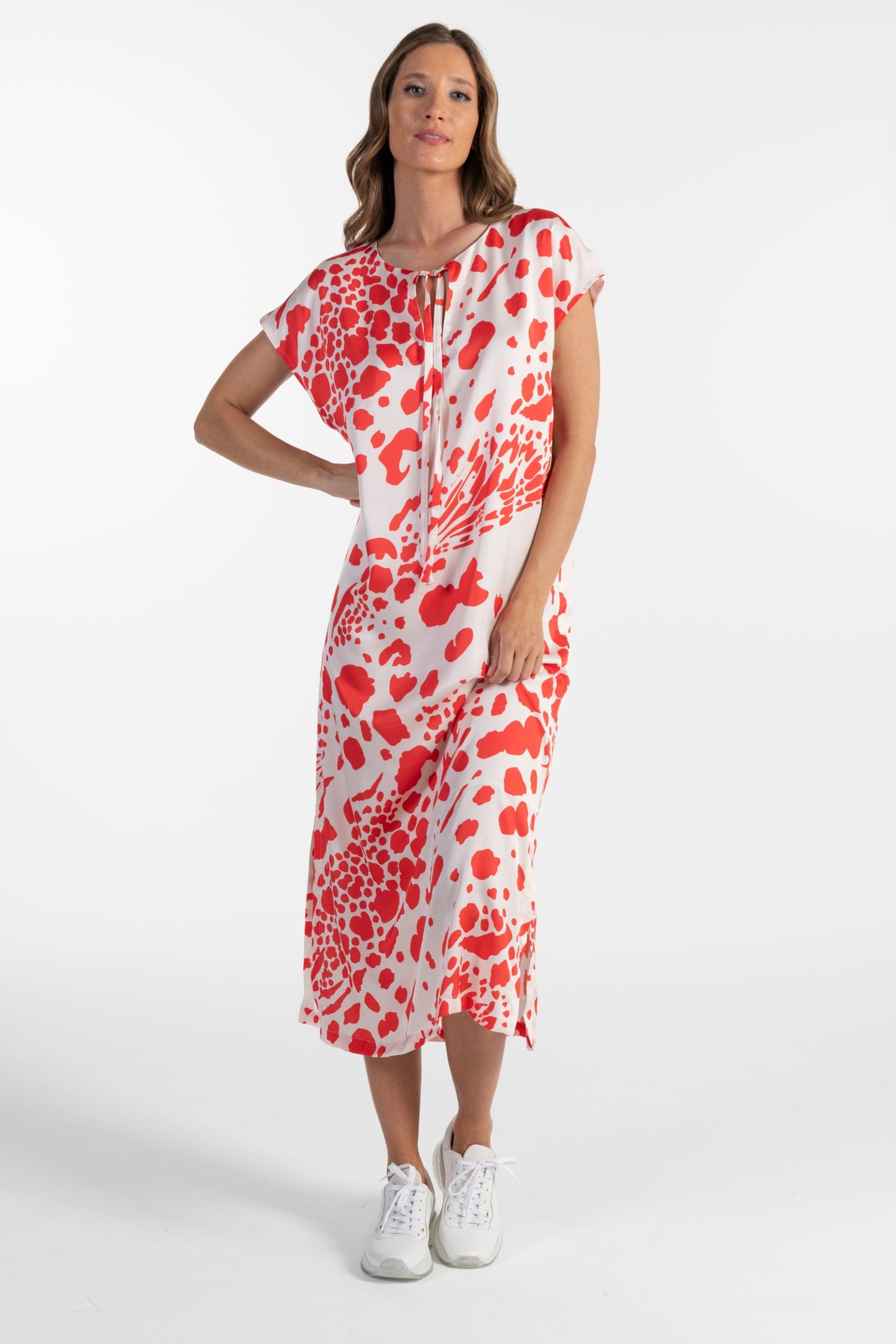 Vestido Estampado Vermelho e Branco de Mulher ANA SOUSA