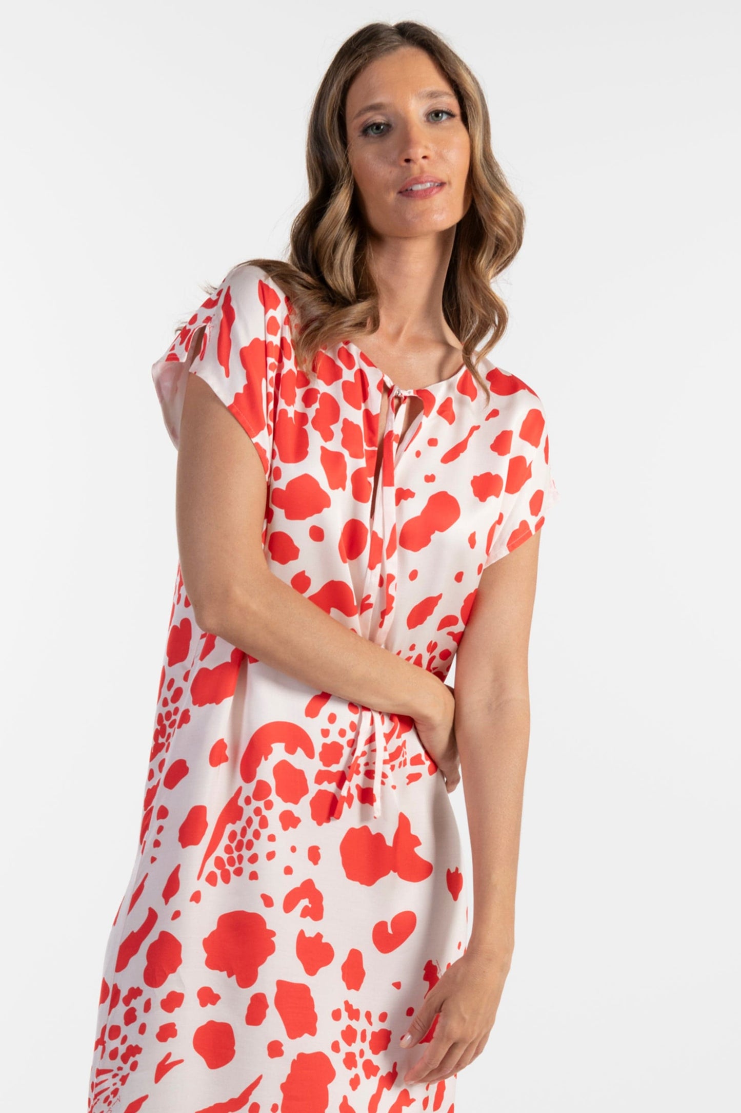 Vestido Estampado Vermelho e Branco de Mulher ANA SOUSA