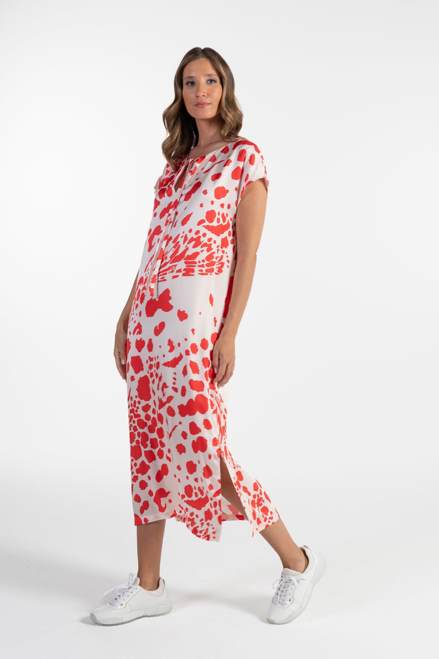 Vestido Estampado Vermelho e Branco de Mulher ANA SOUSA